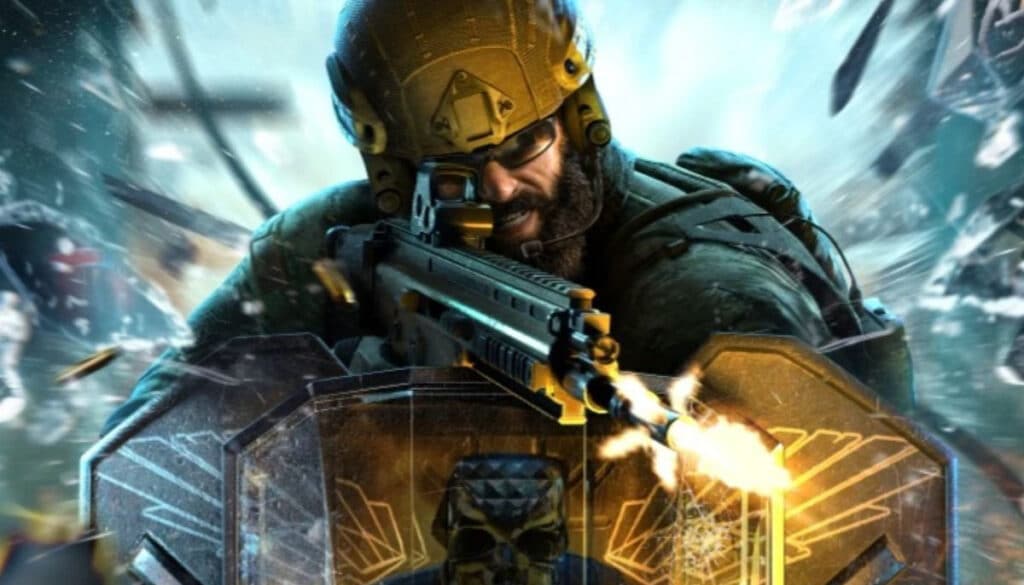 Rainbow Six Siege operator Blackbeard using a shield and rifle combo