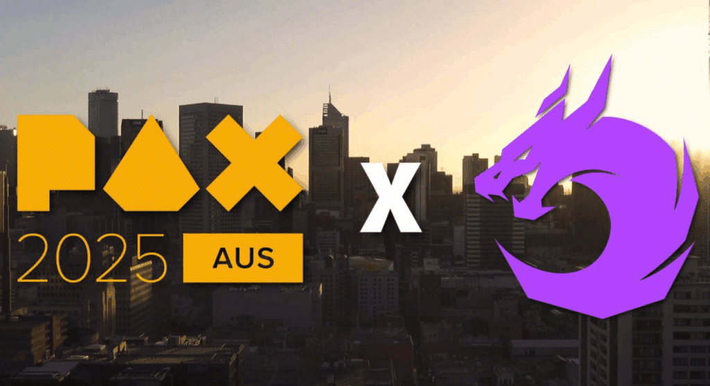 BLAST R6 APL esports logo and PAX 2025 Australia gaming festival logo with the city of Melbourne, Germany, in the background